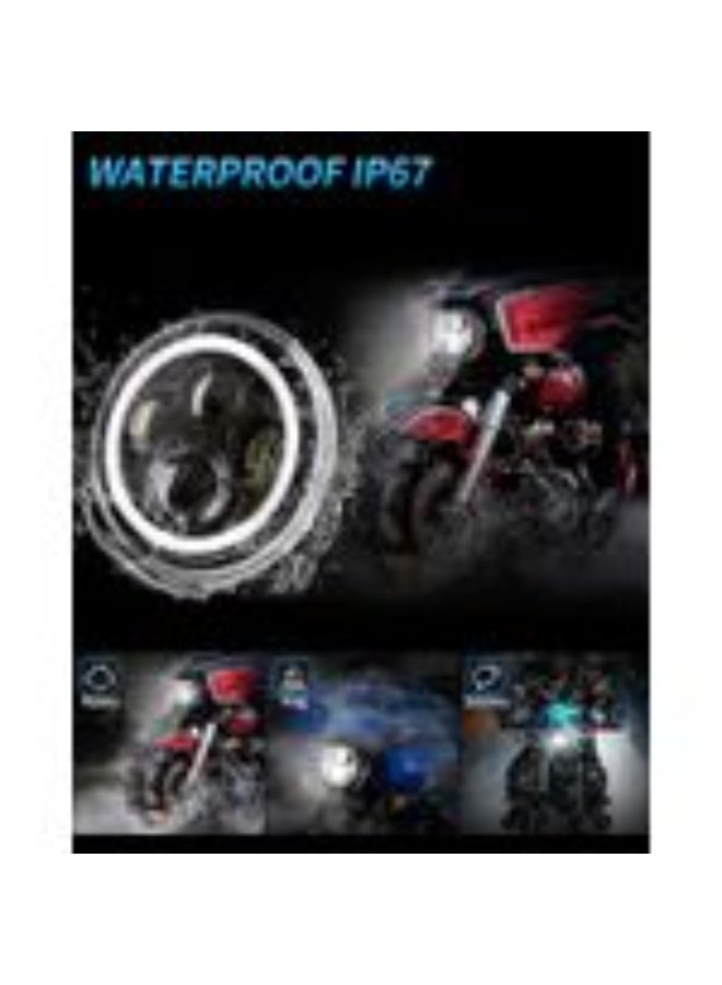 مصباح أمامي LED هالو مقاس 7 بوصات مع هالة بيضاء، متوافق مع دراجات إلكترا جلايد، ستريت جلايد، فات بوي، رود كينج، هيريتدج، سوفتيل، مصباح أمامي ثنائي اللون، أسود - Image 2